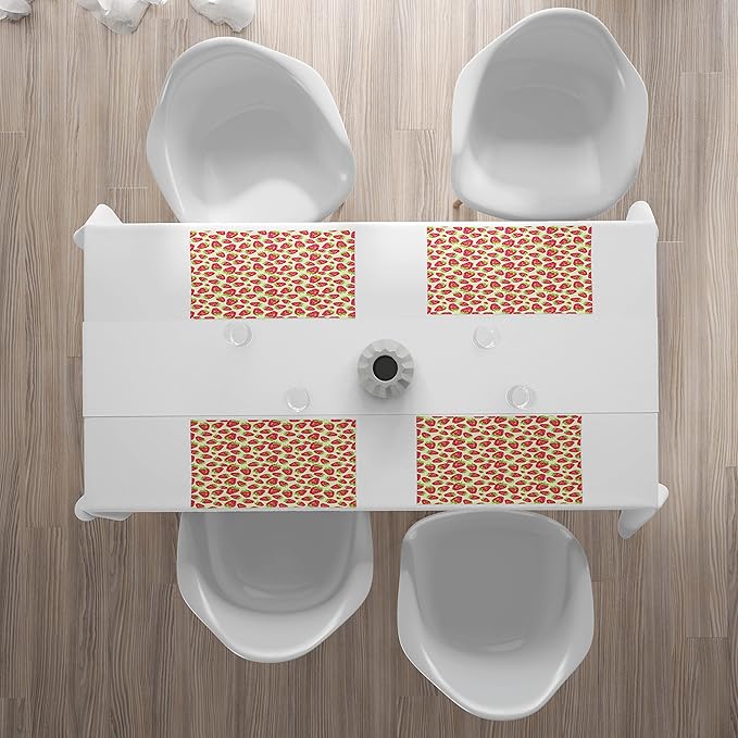 Ambesonne Strawberry Place Mats Set of 4, Tropical Summer Fruit Pattern Strawberry with Traditional Paisley Motifs, Washable Fabric Placemats for Dining Table, Standard Size, Dark Pink